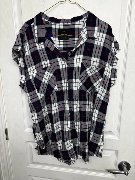 Zach's Girlfriend Ladies Short-Sleeve Shirt - Navy, White, Red, Sz L. NWT! - Picture 1 of 7